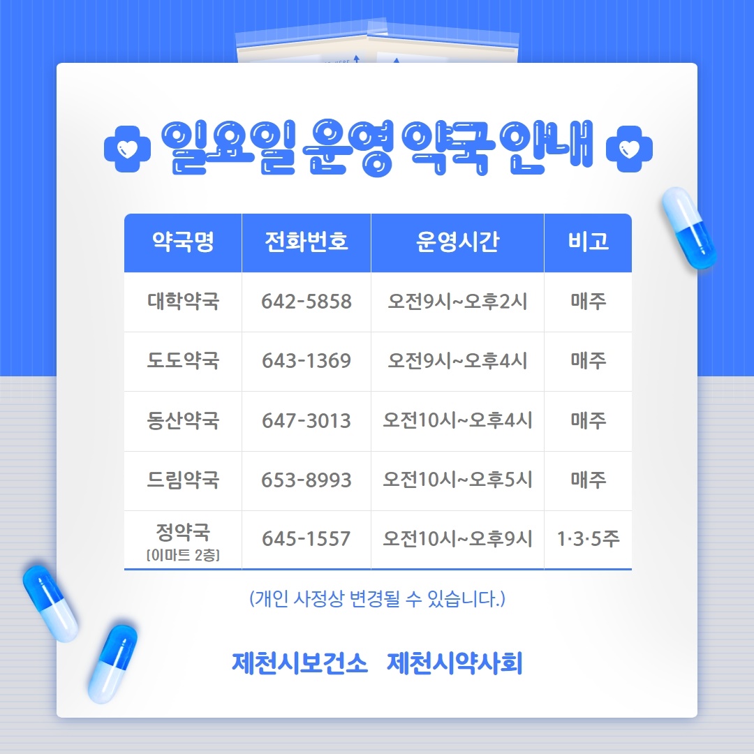 일요일 운영약국 안내(2023.3.17.~) 이미지 1
